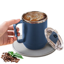 Mug isotherme de camping de 44 cl avec couvercle, double paroi en acier inoxydable, bleu.