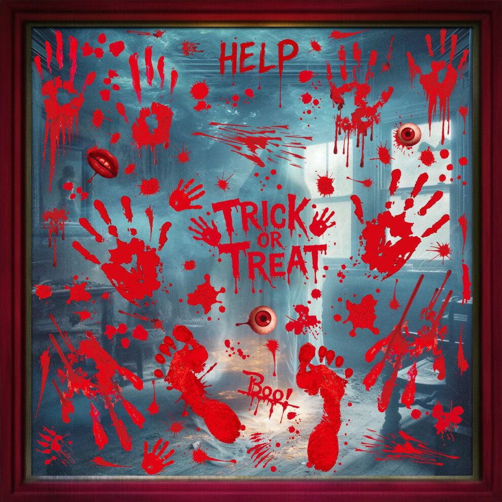 Spooky Halloween Window Clings: Bloody Footprint & Handprint Stickers, Diy Wall Decals, Boo Party Favors Â Compatible With Windows 9159796035435