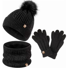 Kids Winter Hat, Scarf & Gloves Set (3pcs), Knitted, Touch-Screen Gloves, Faux Fur, Compatible with Toddlers