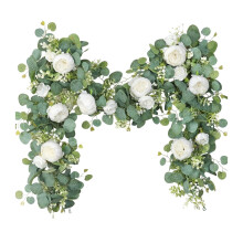 Guirlande de fleurs artificielles d'eucalyptus et de pivoines roses de 1,80 m pour arche de mariage, table, décoration murale