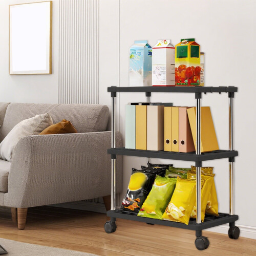 Rolling Storage Shelves 5-Tier Plastic Rack White or Black
