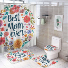 4-Piece Shower Curtain Set with Non-Slip Rugs, Toilet Lid Cover & Bath Mat – Vintage Floral, Waterproof, Gift for Mom, Nana, Mama