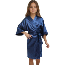Kids Girls Silky Satin Kimono Robe for Spa Wedding Birthday Party Navy 7-8 Years