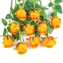 10 roses artificielles à longue tige en soie pour bouquet de mariage, centre de table et décoration intérieure (jaune)