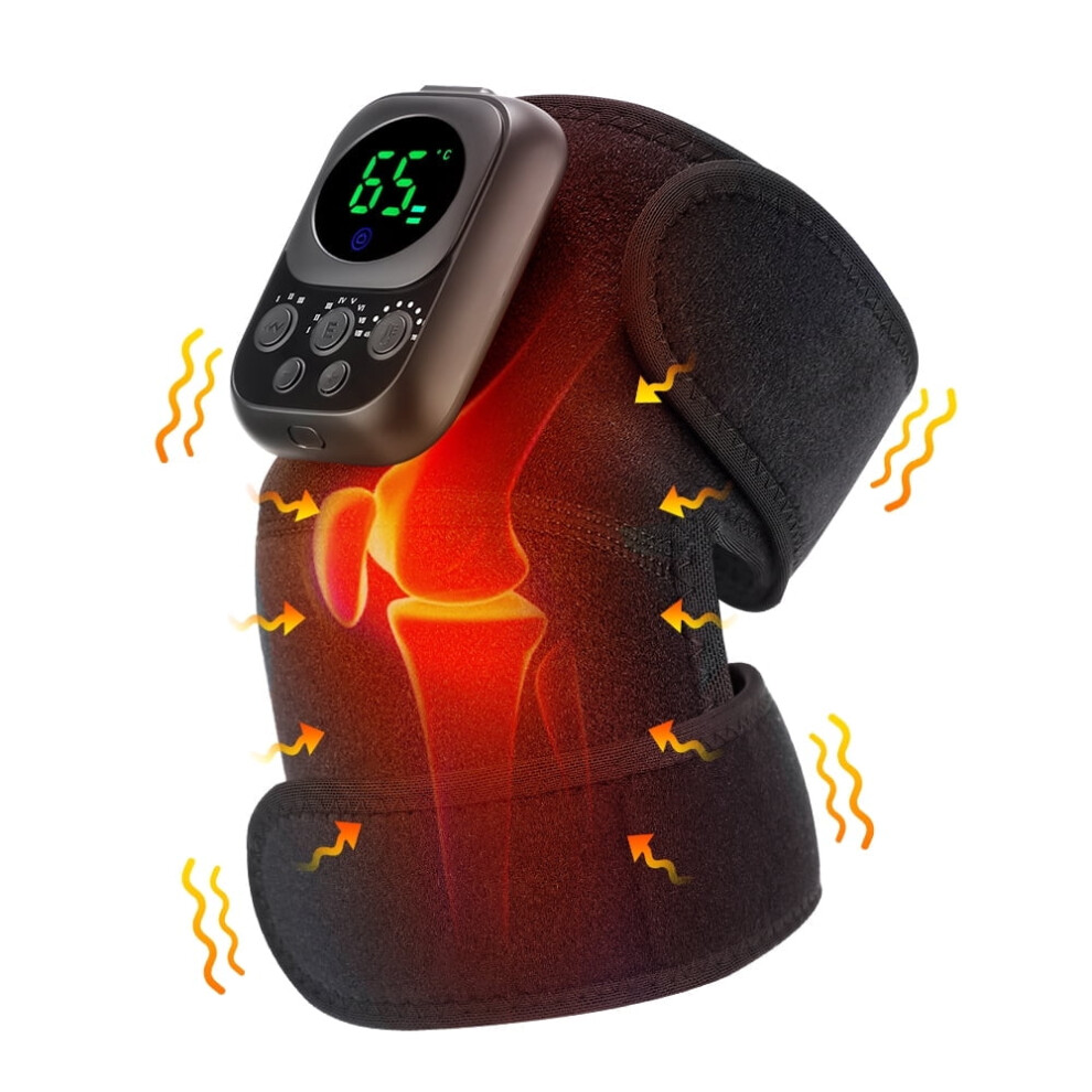 Cordless Knee Massager with Heat and Vibration,3-in-1 Knee Massager for Shoulder Elbow, Heating Pad for Knee with Built-in 5000mAh Battery, Black