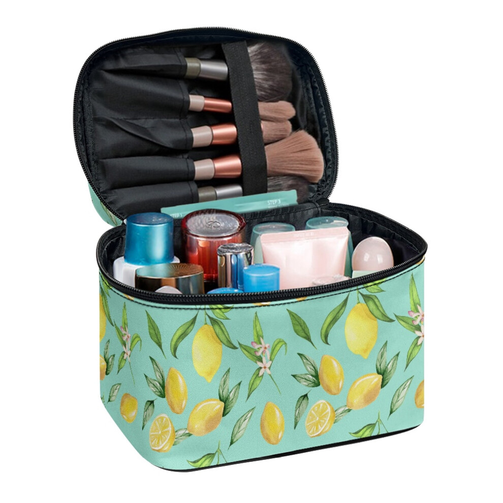 Makeup Bag Organizer Polyester Hand-Held Lemons Green Leaves Women Travel Storage