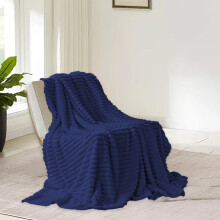 70x100cm Double Layer Raschel Blanket - Soft Thick Polyester, Striped Design, Warm Winter Throw for Beds, Sofas & Home Decor ,Dark Blue