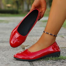 SYMOID Womens Red Patent Pu Comfort Wedge Flats - Round Toe Slip-on, Stable Heel for Casual & Office, Sizes 36-42,Size 41