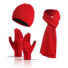 Pacáiste de 3 Lámhainní Geimhridh, Beanie Scáileáin Tadhaill & Scairf Breise Fada d'Fhir/Mná – Líneáilte le Lomra Teirmeach, Dearg, 14.2