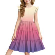 Girls' Summer Rainbow Gradient Dress Sleeveless Ruffle A-Line Sundress for Parties, Birthdays, and Daily Wear