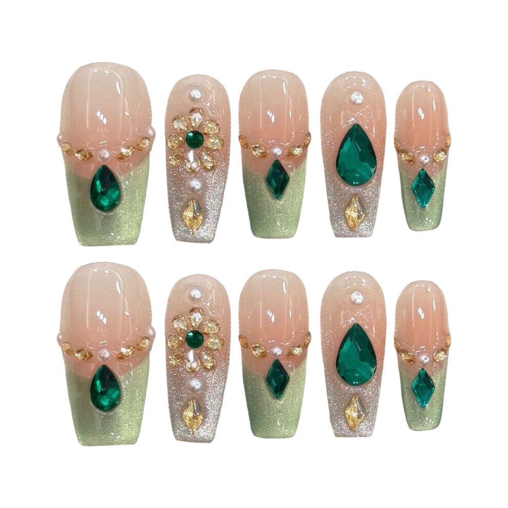 Dachuang Beauty (2854) 10Pcs Green Cat Eye Fake Nails For Girls
