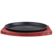 Cast Iron Sizzling Plate with Wooden Base