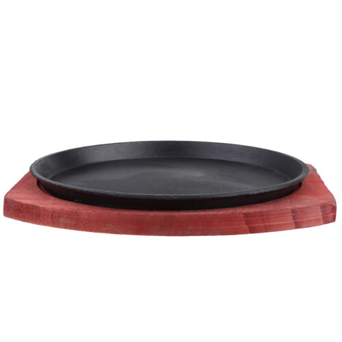Cast Iron Sizzling Plate with Wooden Base