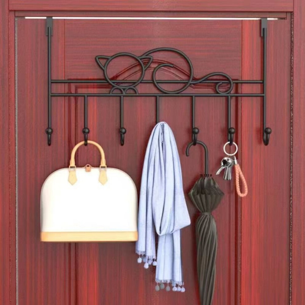 Over-The-Door Hooks, Metal Towel Rack & Coat Hanger, Back-Of-Door Organizer For Bathroom, Black 974856506095