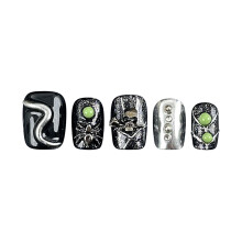 (L) Lightweight Fake Nails for Girls - Black & Silver