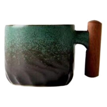 Clearance! Ceramic Gradient Wooden Handle Latte Coffee Cup Coarse Pottery Japanese Style Master Cup Kiln Made Mug Tea Cup Tea Tasting Cup