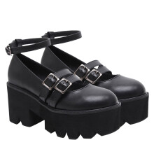 Retro Round Toe Thick Heel Shoes Old Fashioned Shoes 1 Pair 9.432Inch