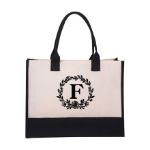 Strandtasche aus Baumwoll-Canvas für Damen – Modische Einkaufstasche mit Buchstabenprint, 42 x 32 x 15 cm, lässige und vielseitige Schultertasche