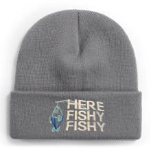 Căciulă tricotată pentru pescuit – Design „Here Fishy Fishy”, șapcă cu manșetă pentru bărbați, cadou pentru tată, soț, bunic