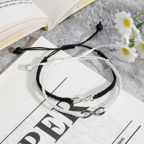 Σετ βραχιολιών Infinity8Braided Couple Black White Love/σετ 2 τεμαχίων