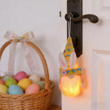 Décoration de fenêtre en forme de lapin lumineux sans visage - Décoration LED suspendue pour Pâques, le printemps et les fêtes