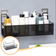 Wall Mounted Storage Basket, No Drill Bathroom Shelf, Metal Kitchen Spice Rack, Mesh Drainage Toiletries Organizer, Hole Free Countertop Rack