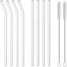 Set of 8Pcs Reusable Glass Straws Set,7.8In 4 Straight and 4 Bent with 2 Cleaning Brushes,Durable Glass Straws for Tumblers,Cocktail,Coffee,Juice