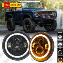 Phares ronds Ă LED 7" avec feux de route/croisement et anneau halo pour Ford Bronco 1966-1978