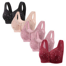5 Pack Daisy Bras For Women Front Button Snaps Closure Wireless Cotton Bra For Seniors Sports Bra Push Up Bra Wire Free Bras Plus Size Bras Black S