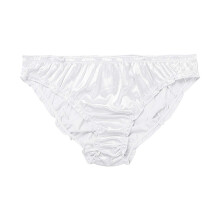 Satin Bikini Panties for Women, Frill Trim Ruched Cheeky Underwear, Low Rise Shiny Panties Silky Bikini Briefs White M