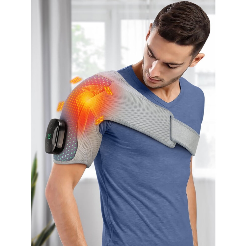 Heated Shoulder Wrap,Heating Shoulder Pads,Electric Cordless Vibration Massage for Wommen Men,Type-C Gray