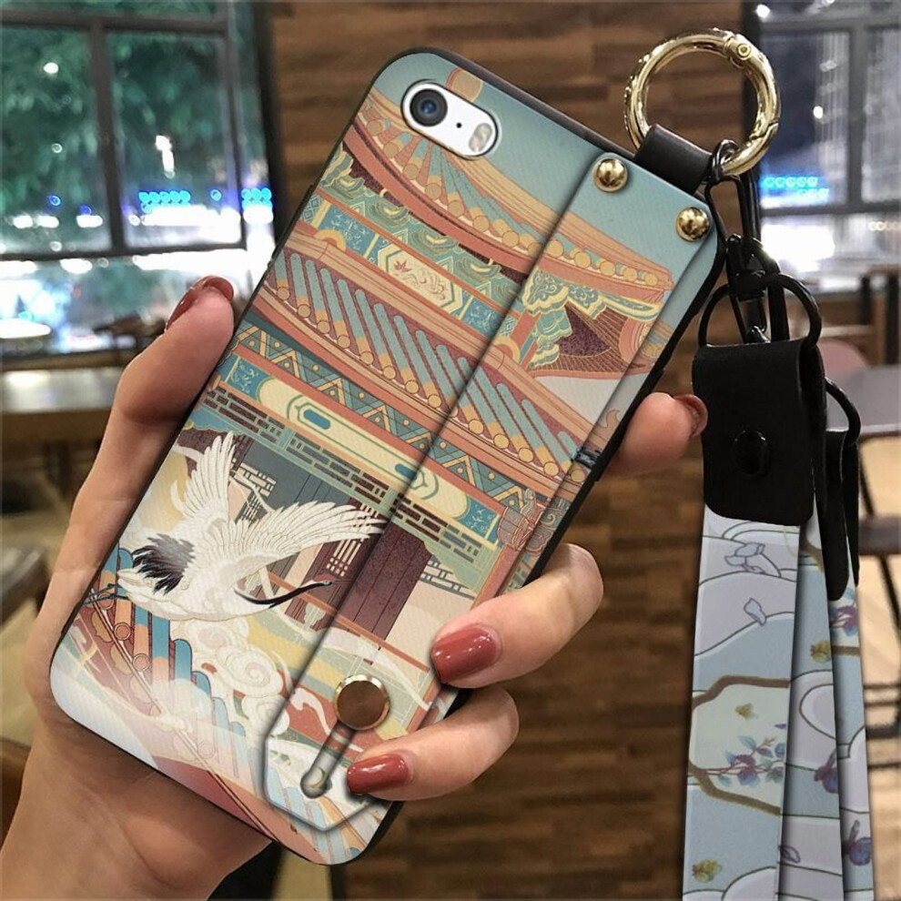 Phone Case Compatible With Iphone 5/5S/Se – Chinese Style, Waterproof, Dust-Resistant Silicone, Anti-Knock, Soft, With Wristband & Kickstand 9065194479798