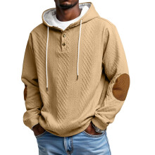 Herr Casual Jacquard Sport Tröja med Förtjockad Huva - Khaki - Storlek L