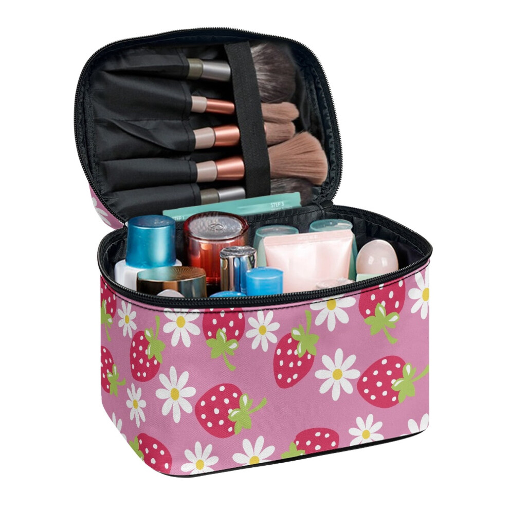 Strawberries Daisies Cosmetic Bag Organizer Women Travel-Size Accessories Portable and Durable Practical Portable Hanging Organizer Polyester