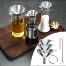 Stainless Steel Funnel, Kitchen Funnel Set of 3, Food-Grade Metal Funnels for Kitchen Use Filling Bottles with Cleaning Brush [Set 2]