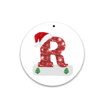 Christmas 26 Letter Ornaments, Christmas Initial with Red Hat Christmas Tree Ornaments, 26 Letter Hanging Pendant Ornaments for Xmas Tree Decorations