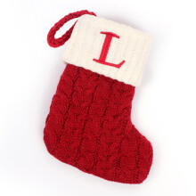 Embroidered Cable Knit Christmas Stocking with Initial A, Red & White Cuffs – Holiday Fireplace Decor Gift