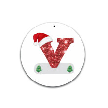 Christmas 26 Letter Ornaments, Christmas Initial with Red Hat Christmas Tree Ornaments, 26 Letter Hanging Pendant Ornaments for Xmas Tree Decorations