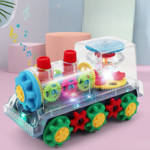 Electric Transparent Gear Train Toy with Lights, Music & 360 Rotation – Battery Operated Bump-and-Go Car for Toddlers (Includes Screwdriver,