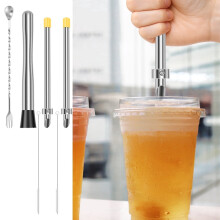 6 Pcs Lemonade Stand Kit Stainless Steel Straw Puncher and Muddler Set with Ergonomic Handle for Commercial Kitchen and Food Truck