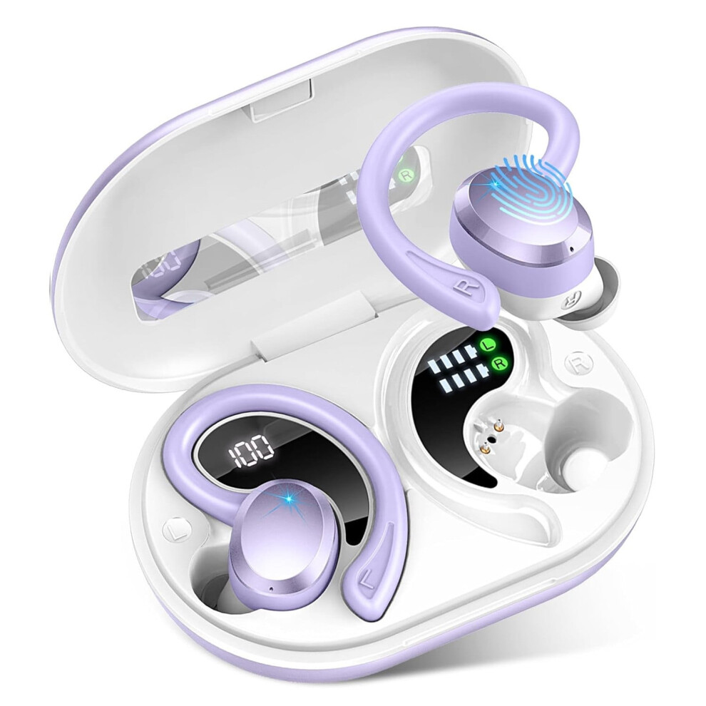 Wireless Earbuds With Earhook, Ip7 Waterproof, Noise-Cancelling Mic, Stereo Sound Â Compatible With Bluetooth Devices, Purple 9180435446886