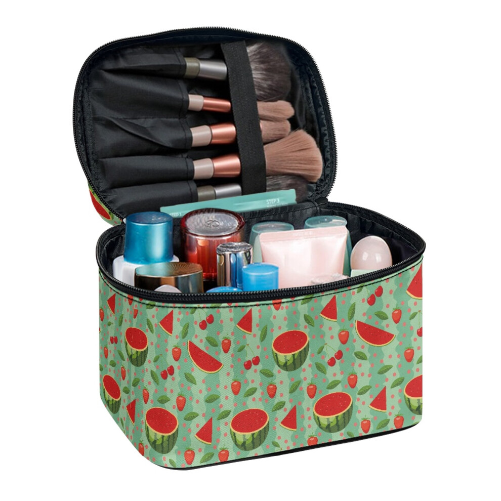 (8.86"x6.5"x5.9") Cosmetic Bag Space-Efficient Polyester Multi-Function Makeup Organizer Travel Makeup Bag, Watermelon & Strawberry