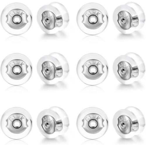 18K Gold Locking Earring Backs for Studs, Silicone Hypoallergenic Replacements Compatible with Droopy Ears