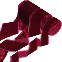 3 Roll 3 Yard Christmas Silk Velvet Ribbon, Vintage Velvet Wrapping Ribbon Raw Edge Fringe Ribbon for Xmas Bow Wreath Wrapping Floral Bouquets