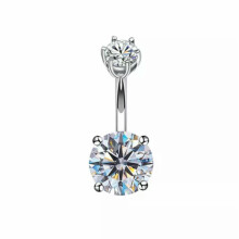Navel Belly Bar Botton Ring Piercing Sterling Silver Round CZ Crystal A1289-10mm