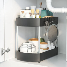 Rangement de salle de bain, étagère de rangement à 2 niveaux avec crochets