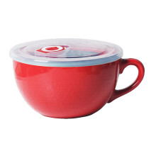 Ceramic Soup Bowls with Handles Microwave Soup Mug with Lid Large Soup Cups Soup Container with Lid for Noodles Soup and Cereal