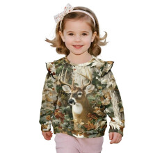 Girls Sweatshirts Age 1-8 Ruffle Camo Hunting Deer Pullover Sweatshirt Soft Long Sleeve Crewneck Shirts Kids Hoodie Sweater Tops Fall Fashion