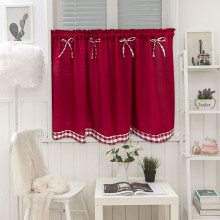 Bowknot Short Curtains, Tier Curtains, Navy Blue Checkered Cafe Curtain with Rod Pocket for Kitchen, Bathroom, Bedroom Window