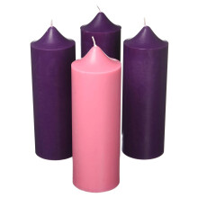 Juego de 4 pilares de cera morados para la temporada navideña, 9 pulgadas.